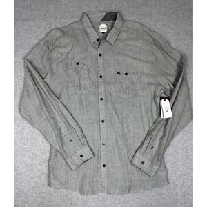Split Shirt Mens 2XL Green Solid Button Front Long‎ Sleeve Casual Pockets TH1420